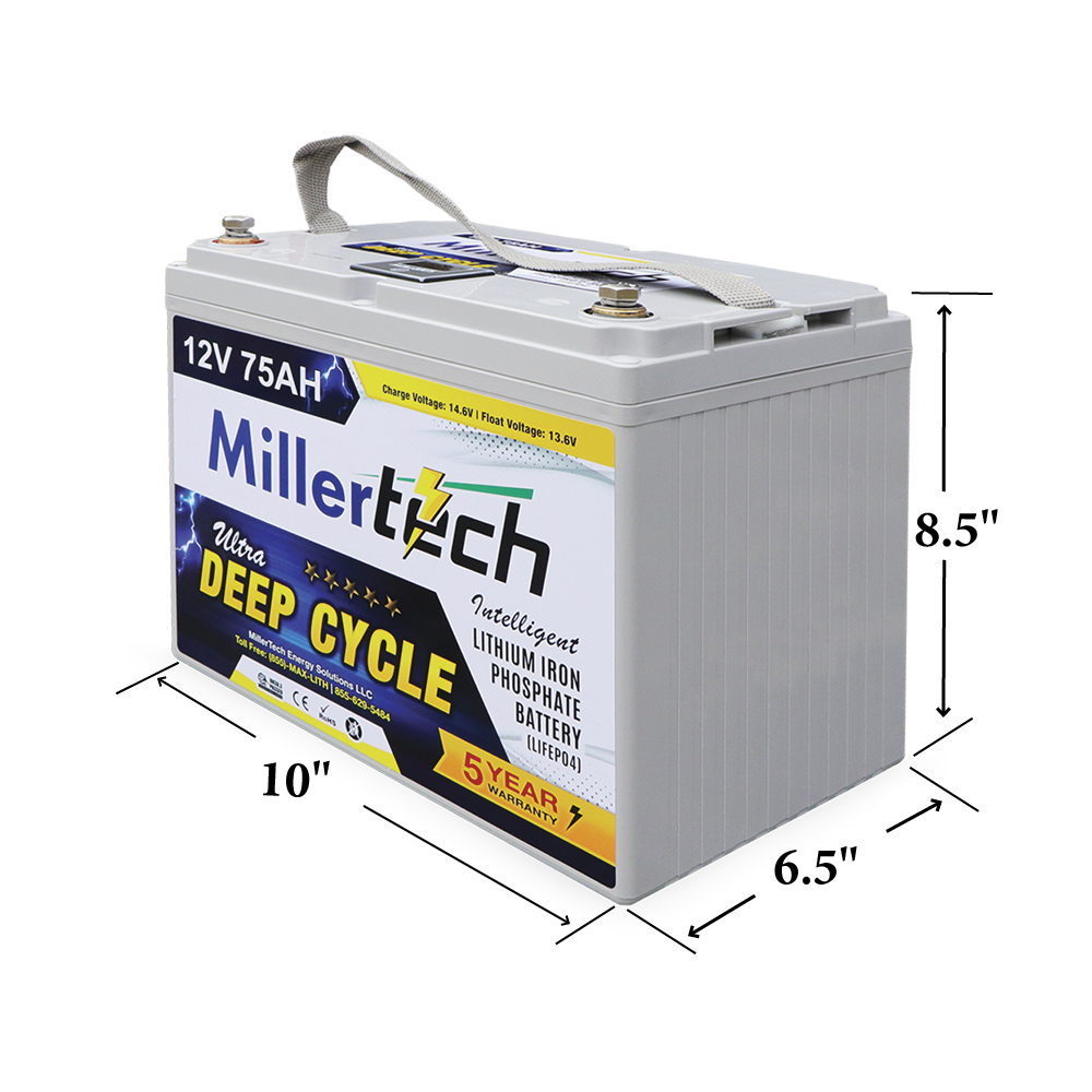 MillerTech - 12V 75AH Intelligent Lithium Iron Phosphate Battery