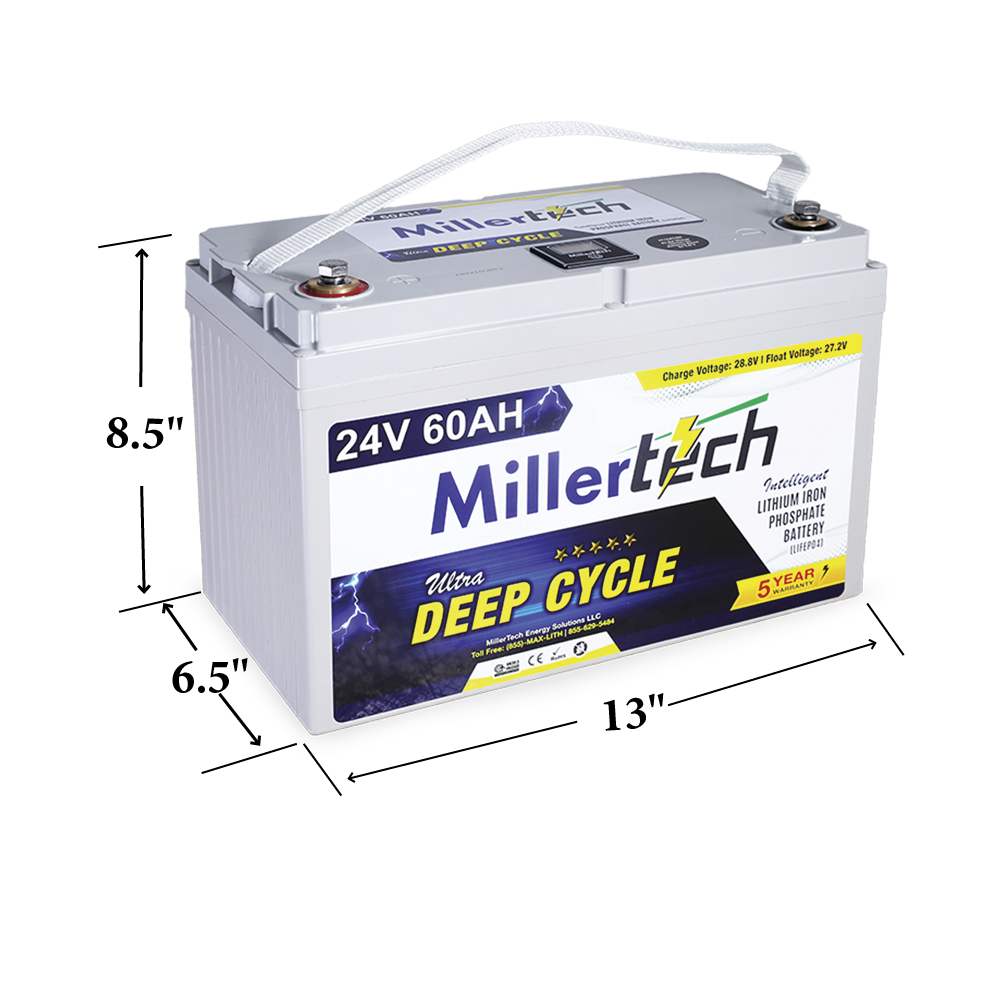 MillerTech - 24V 60AH Intelligent Lithium Iron Phosphate Battery