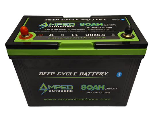 16V 80Ah LiFePO4 Battery - Bluetooth - IP67 Waterproof - On board Charger Included!