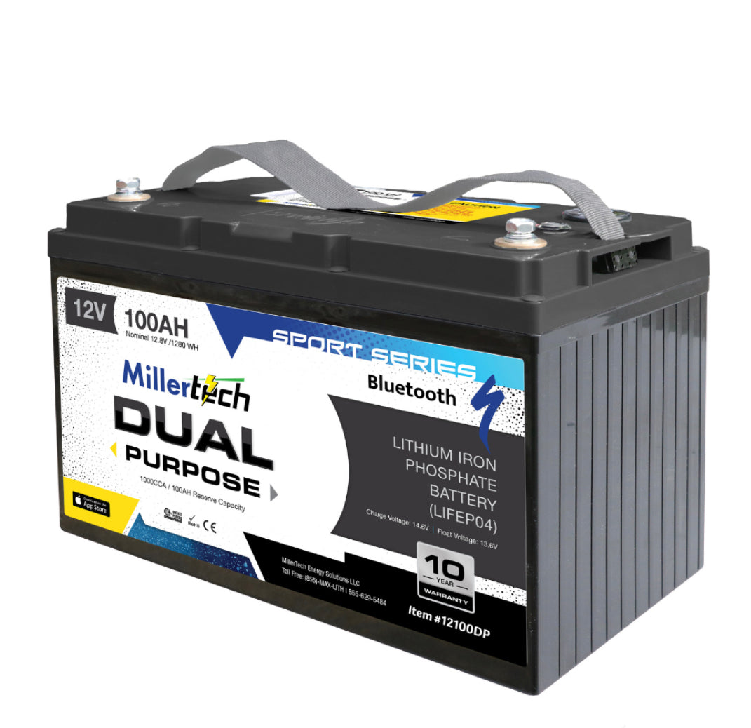 Miller Tech - 12V 100AH - Sport Series - Dual Purpose - Starting/Deep Cycle Lithium Battery