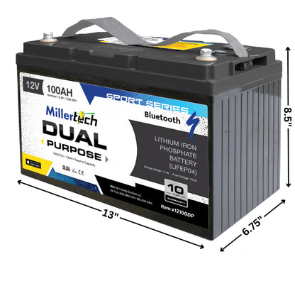 Miller Tech - 12V 100AH - Sport Series - Dual Purpose - Starting/Deep Cycle Lithium Battery