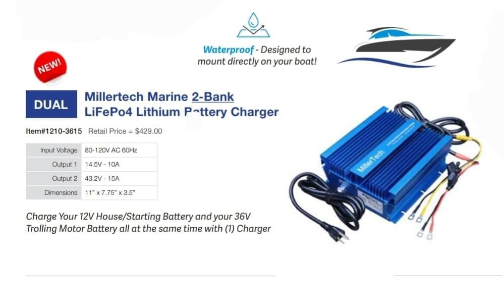 Millertech 12/36v 2 bank LiFePo4 Charger. - dual voltage